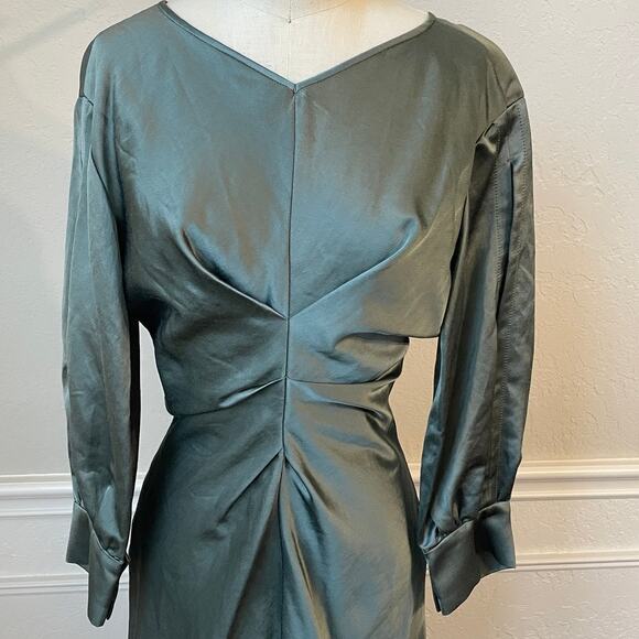 Isabel Marant Sage Green Satin Mini Dress Cutout Sleeve Cocktail Party Small - Picture 8 of 12